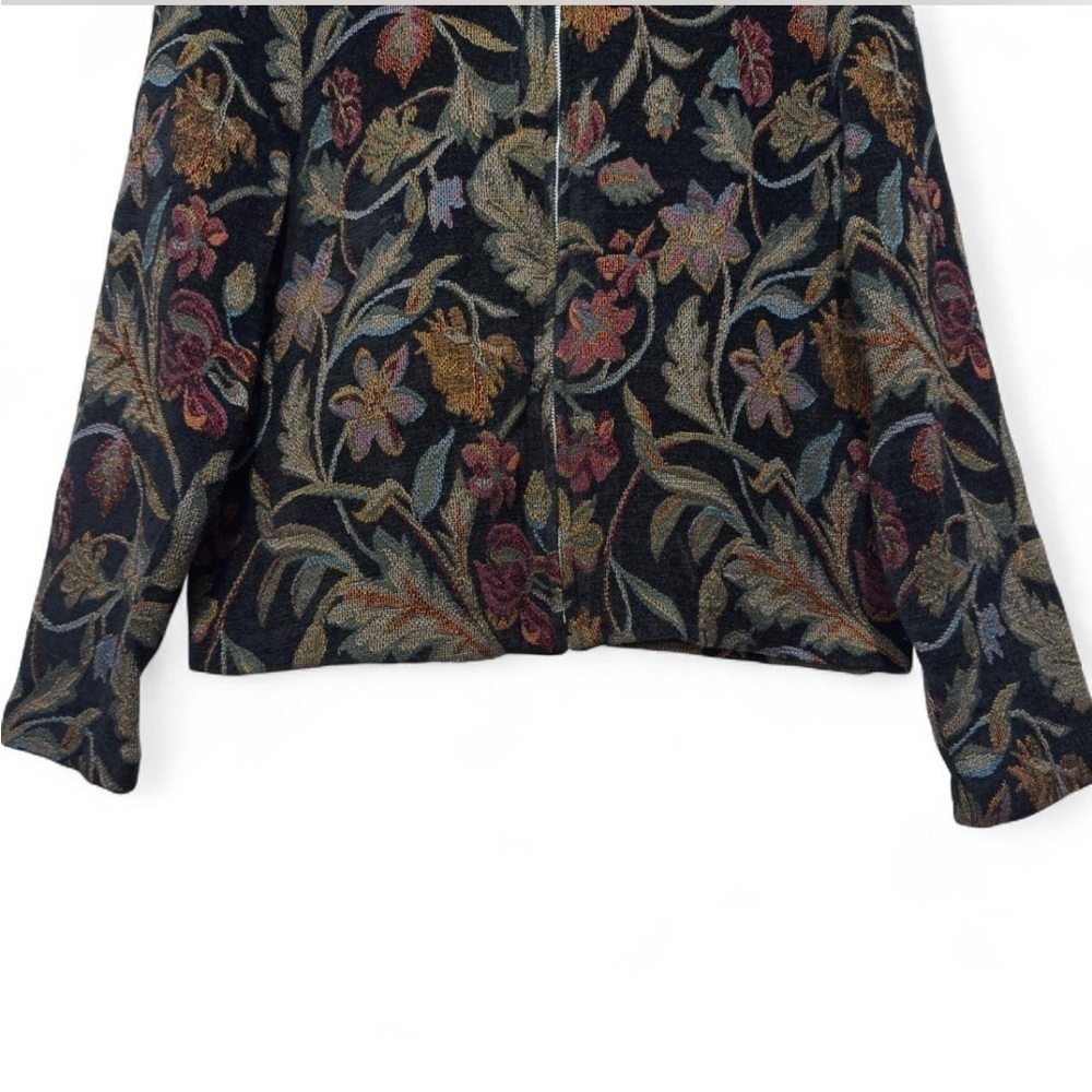 Moody Floral Tapestry Jacket Zip-Up Black Green Whimsigoth Grandmacore Fairycore - Picture 3 of 8